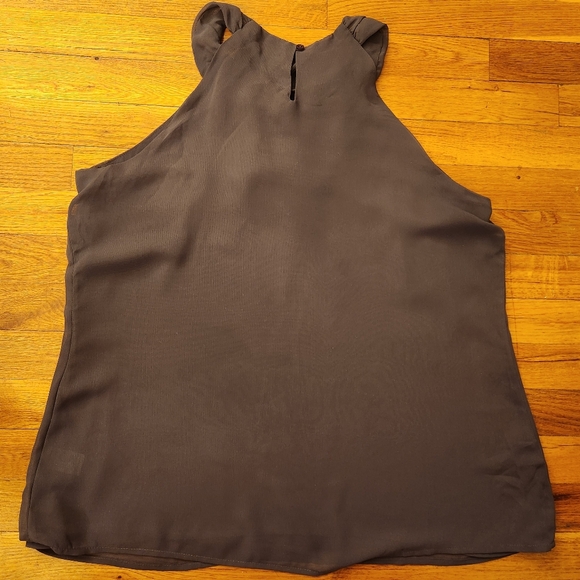 Apt. 9 Dark Gray Pleated Ruffleneck Sleeveless Lined Blouse Women's Size L - Picture 2 of 13